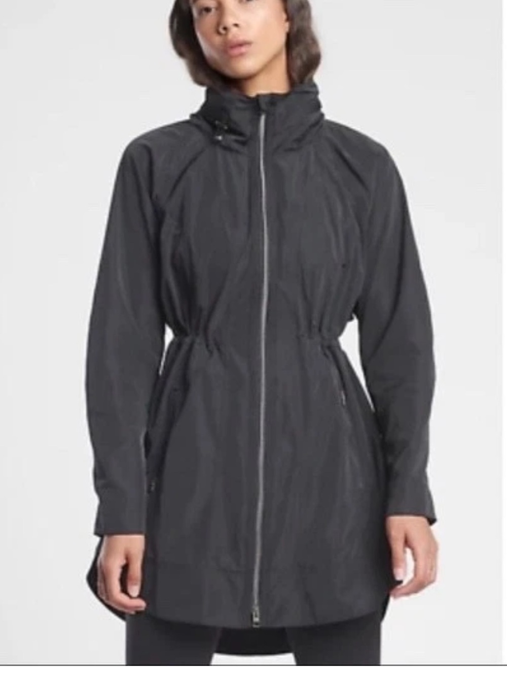 Athleta Drip Drop Rain Jacket Black Water Resistant Full Zip Vented